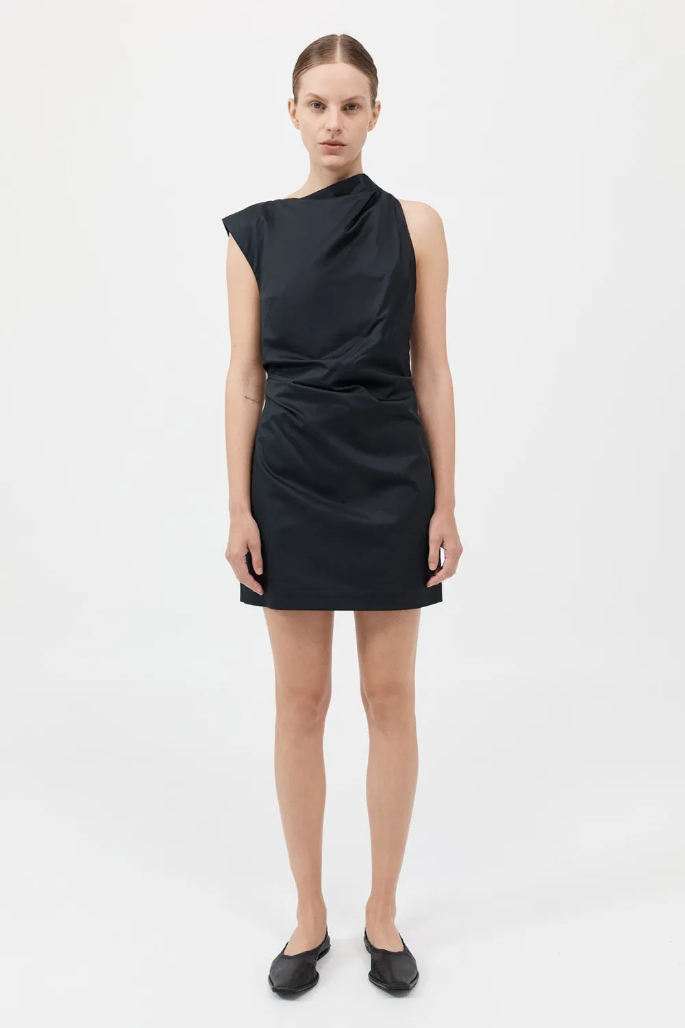 Asymmetric Tuck Mini Dress -|St. Agni Outlet