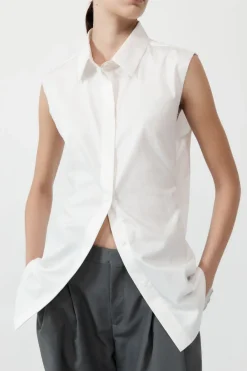 Cotton Belted Sleeveless Shirt - White|St. Agni Discount