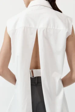 Cotton Belted Sleeveless Shirt - White|St. Agni Discount