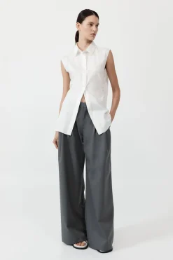 Cotton Belted Sleeveless Shirt - White|St. Agni Discount