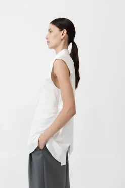 Cotton Belted Sleeveless Shirt - White|St. Agni Discount