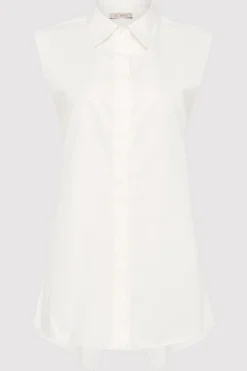 Cotton Belted Sleeveless Shirt - White|St. Agni Discount
