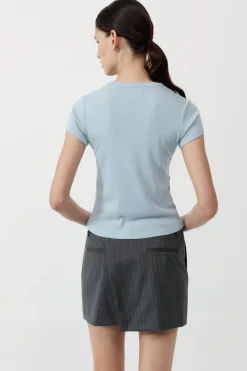 Deconstructed Mini Skirt - Stone Blue Stripe|St. Agni Fashion