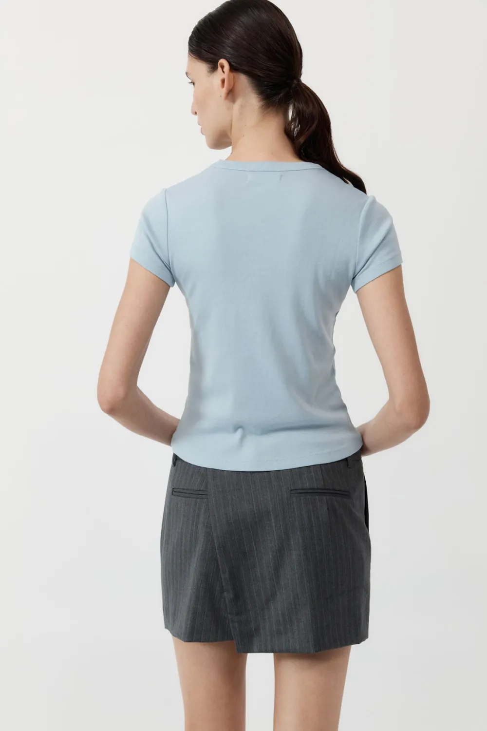 Deconstructed Mini Skirt - Stone Blue Stripe|St. Agni Fashion