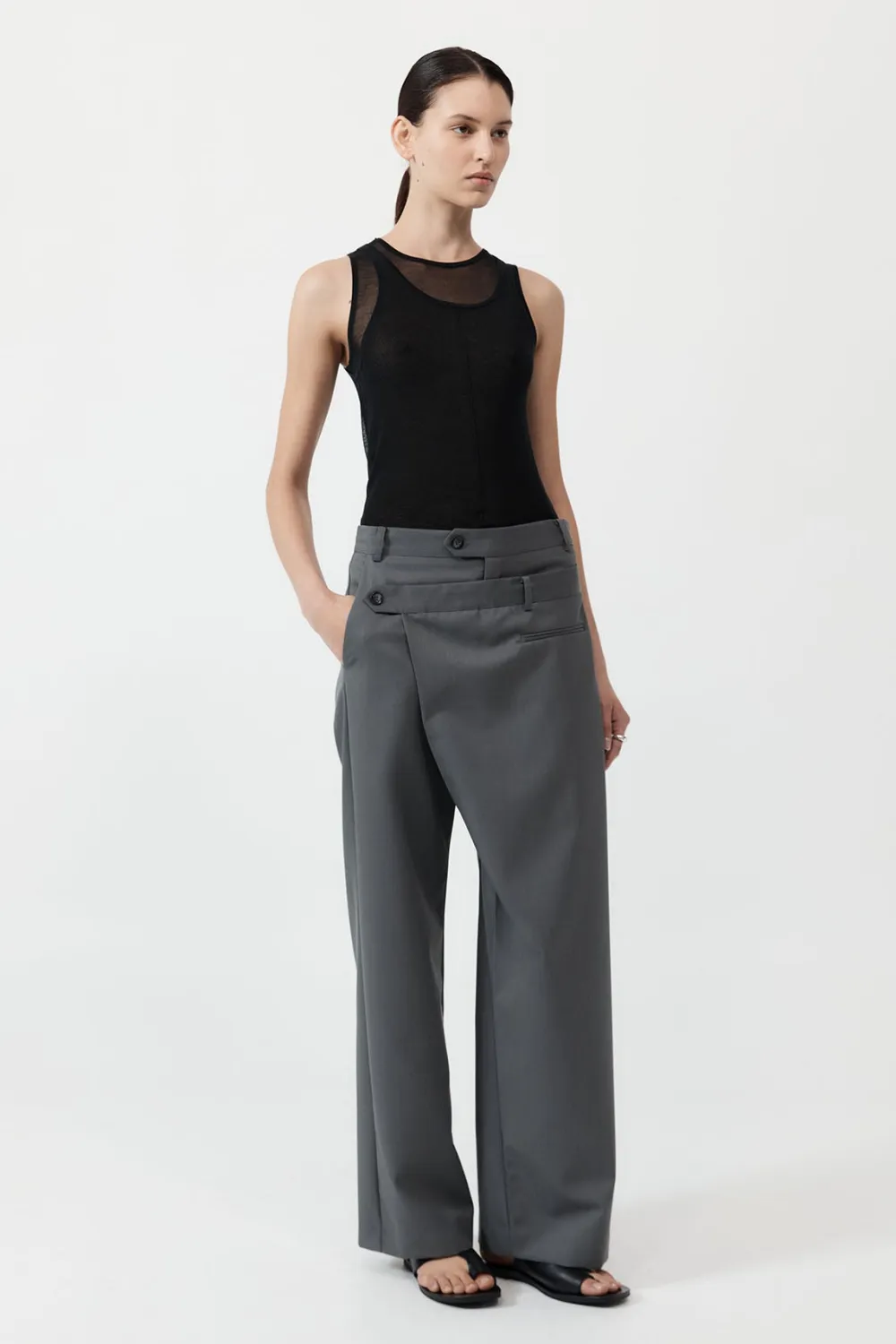 Deconstructed Waist Pants - Pewter Grey|St. Agni Flash Sale