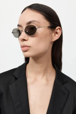 Fine Metal Oval Sunglasses - Chrome/Black|St. Agni Store