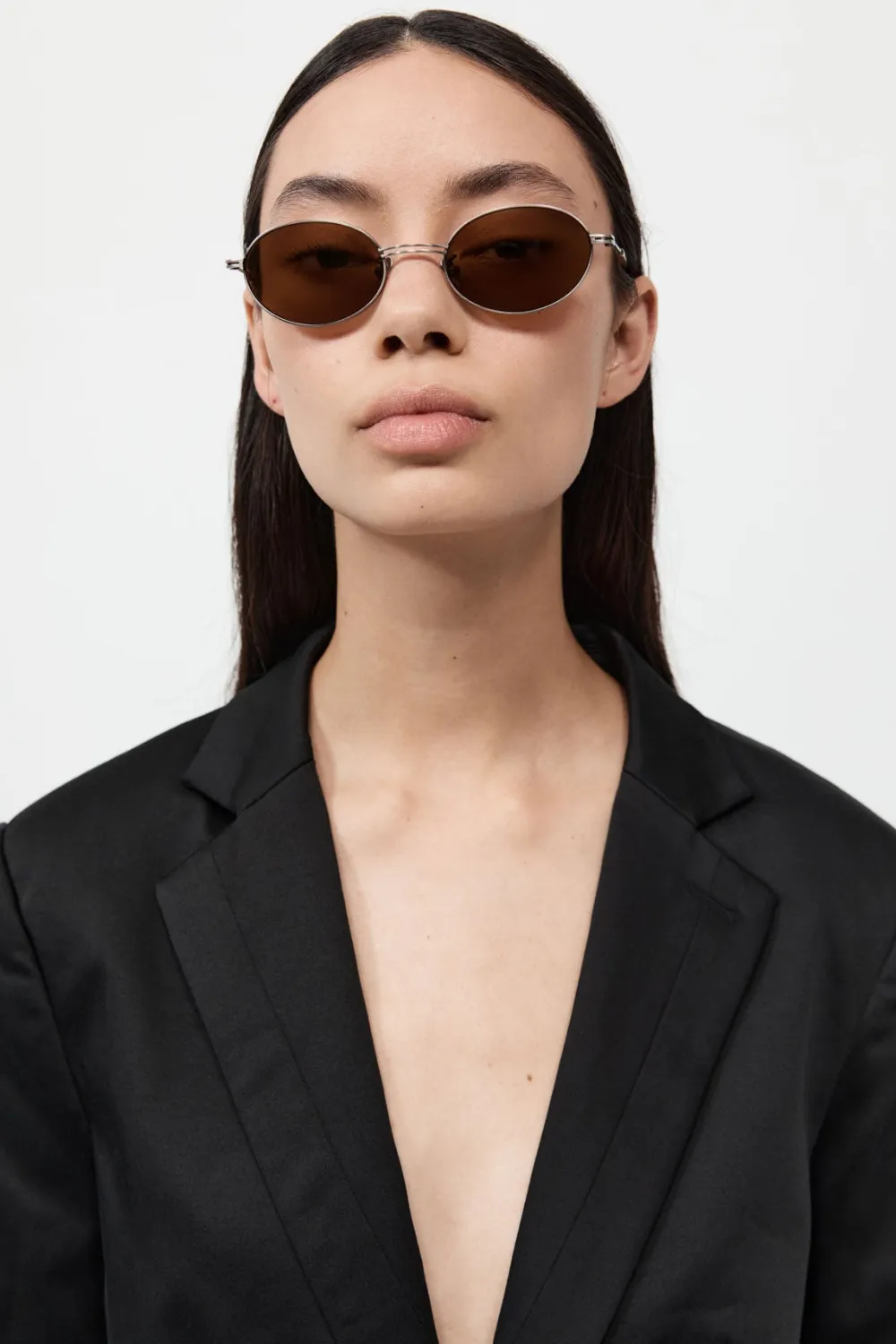 Fine Metal Oval Sunglasses - Chrome/Brown|St. Agni Flash Sale