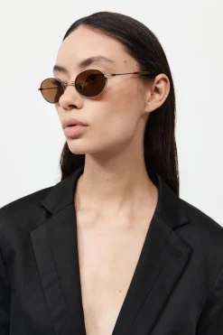 Fine Metal Oval Sunglasses - Chrome/Brown|St. Agni Flash Sale