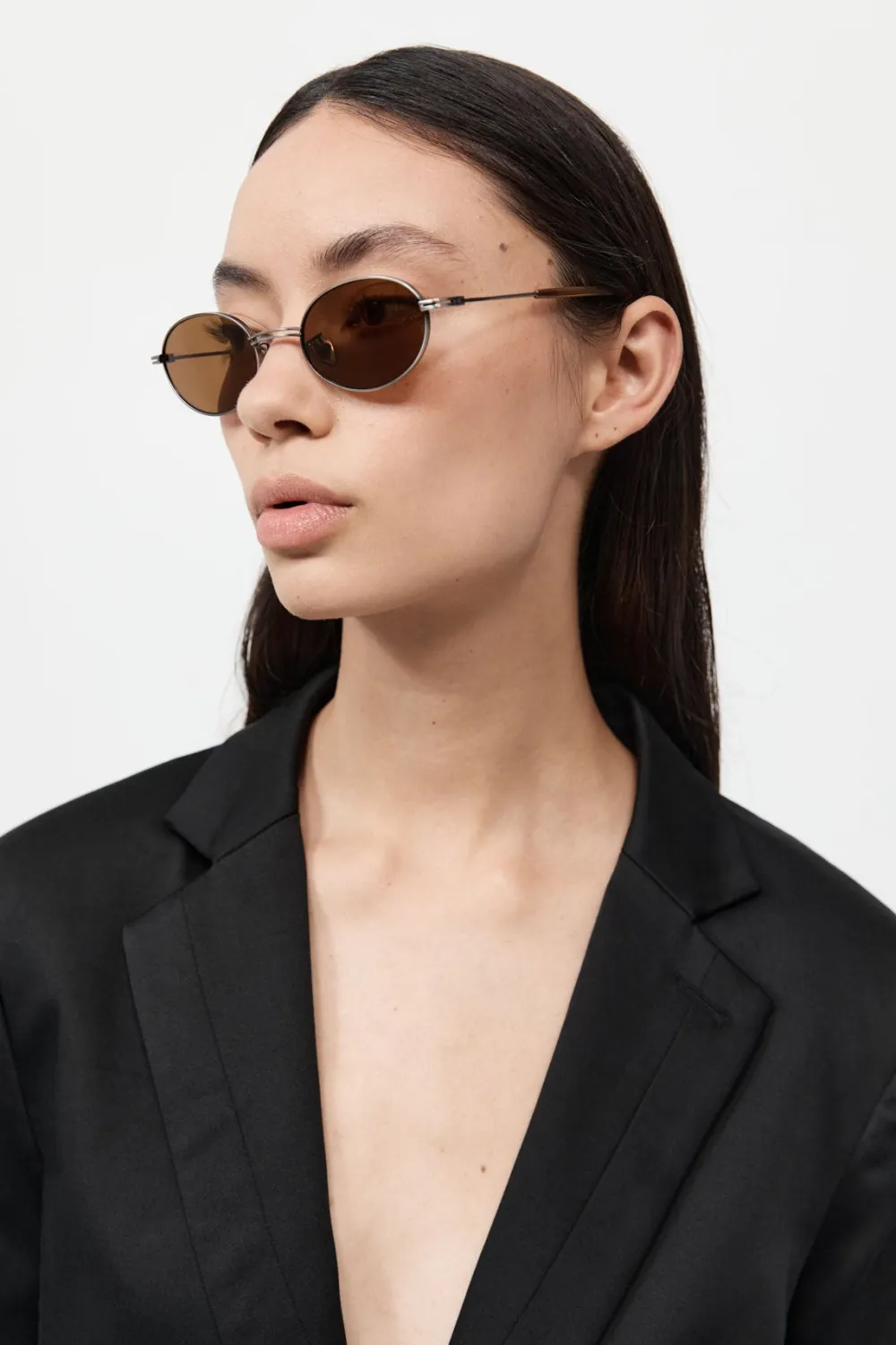 Fine Metal Oval Sunglasses - Chrome/Brown|St. Agni Flash Sale