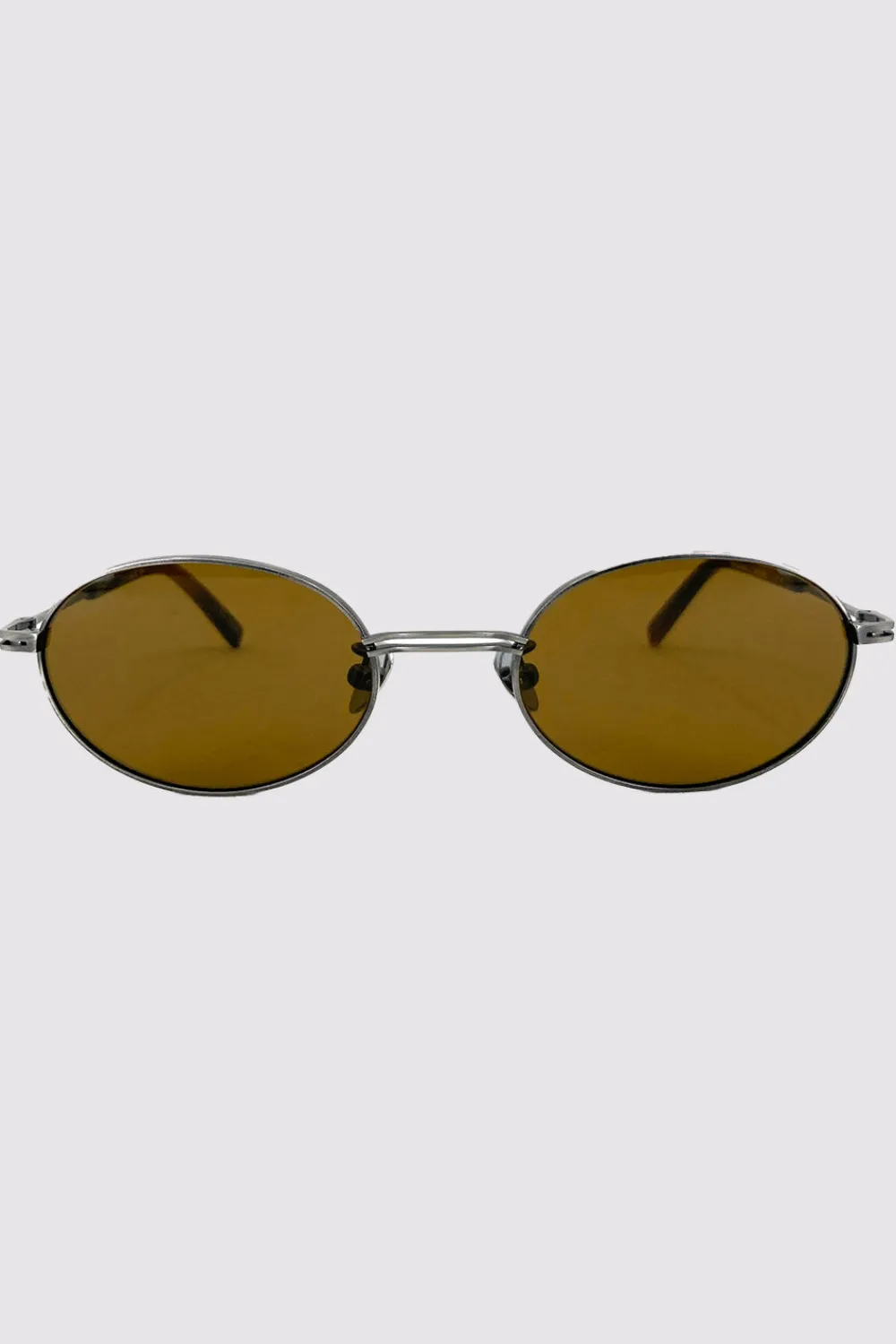 Fine Metal Oval Sunglasses - Chrome/Brown|St. Agni Flash Sale