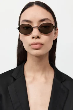 Fine Metal Oval Sunglasses - Black/Grey|St. Agni Outlet