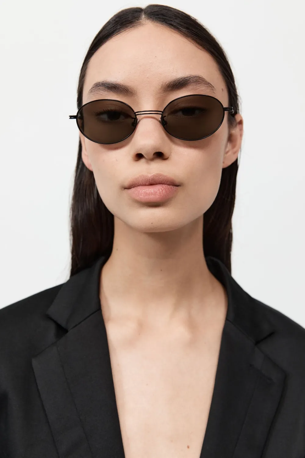 Fine Metal Oval Sunglasses - Black/Grey|St. Agni Outlet