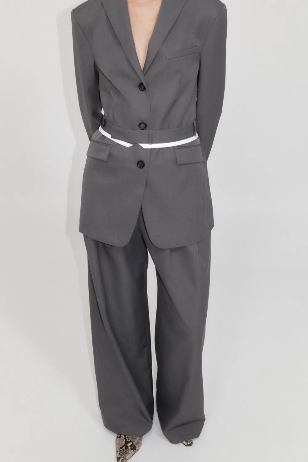 Homme Belted Blazer - Pewter Grey|St. Agni Online