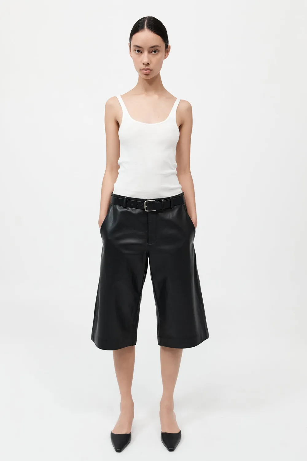Leather Bermuda Shorts - Black|St. Agni Clearance