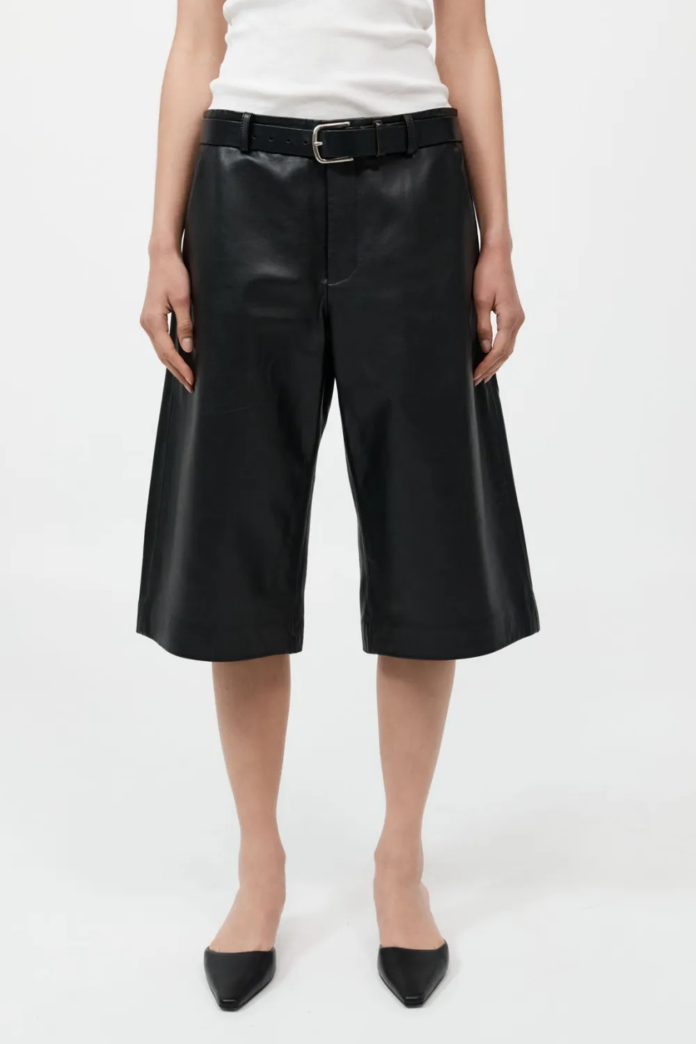 Leather Bermuda Shorts - Black|St. Agni Clearance