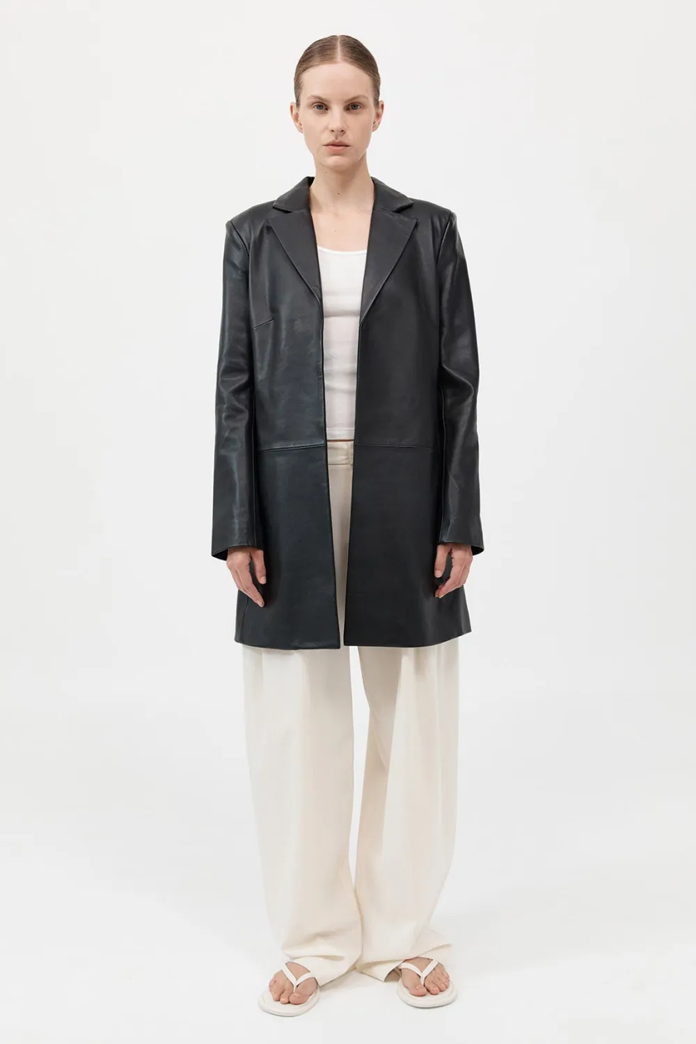 Leather Longline Jacket -|St. Agni Clearance