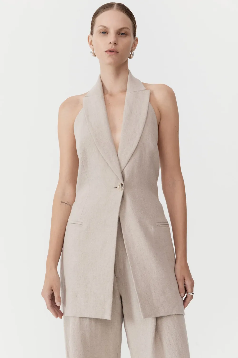 Linen Helm Vest - Natural|St. Agni Best