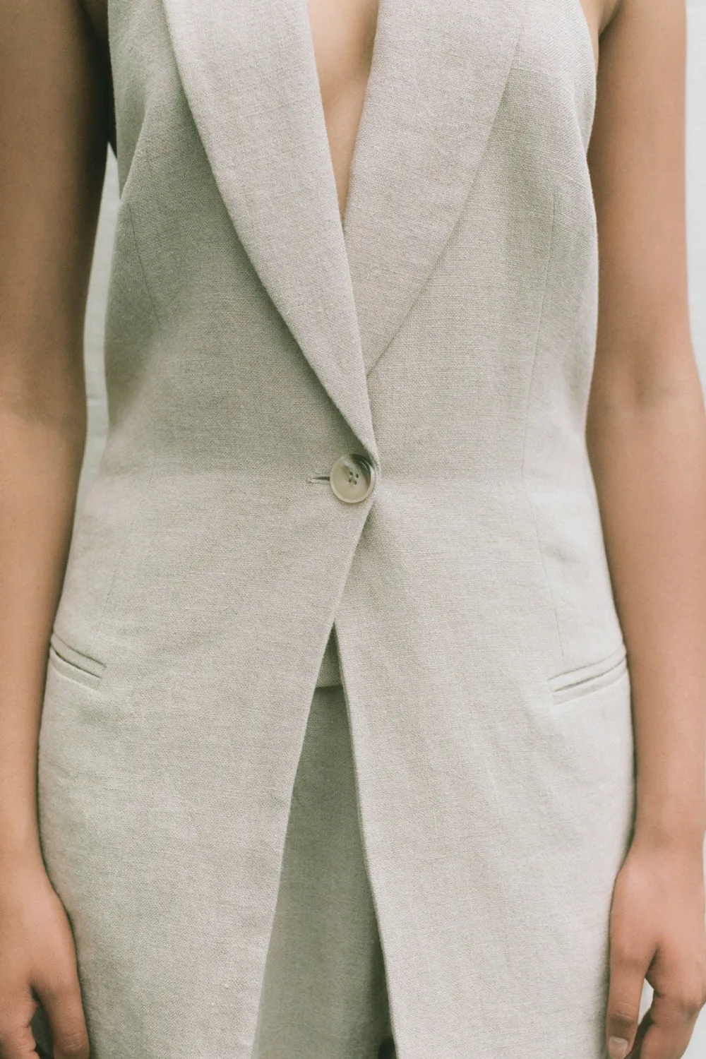 Linen Helm Vest - Natural|St. Agni Best