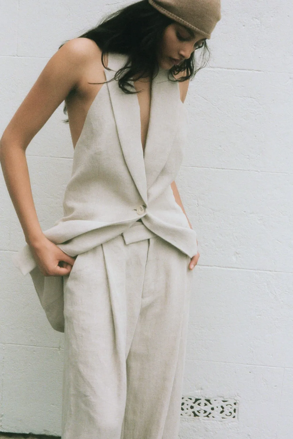Linen Helm Vest - Natural|St. Agni Best