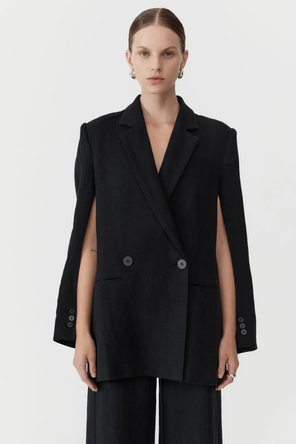 Linen Split Sleeve Blazer -|St. Agni Best Sale