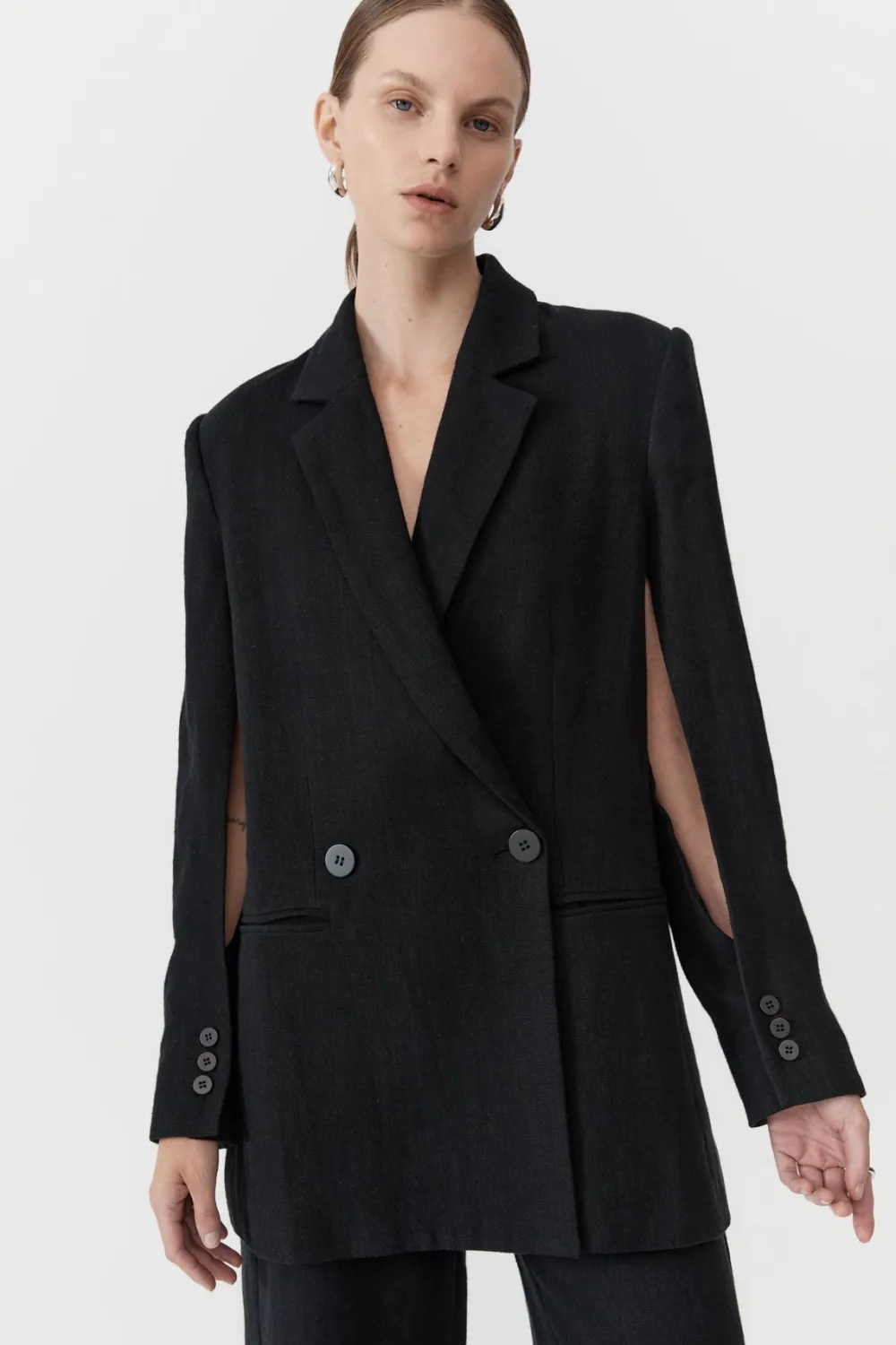 Linen Split Sleeve Blazer -|St. Agni Best Sale