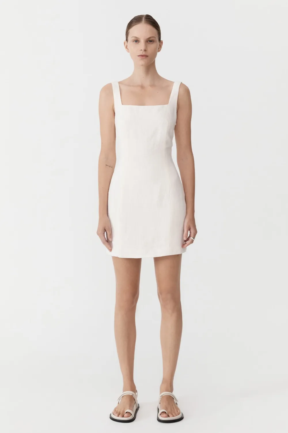 Linen Square Neck Mini Dress -|St. Agni Clearance