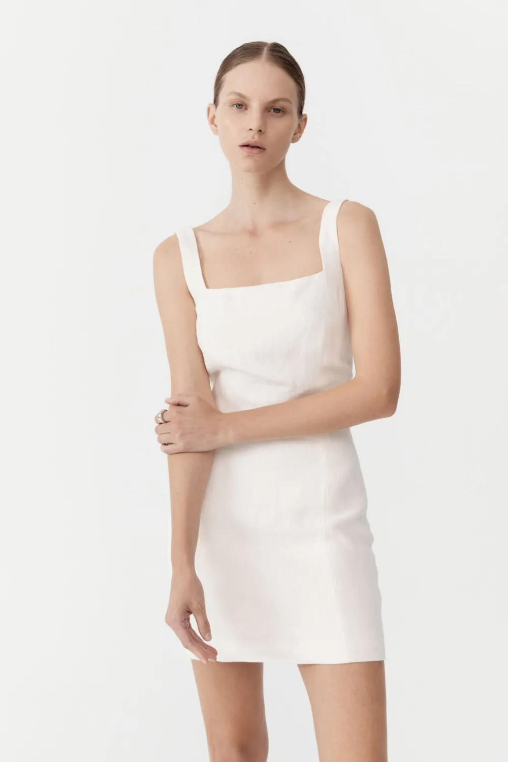 Linen Square Neck Mini Dress -|St. Agni Clearance