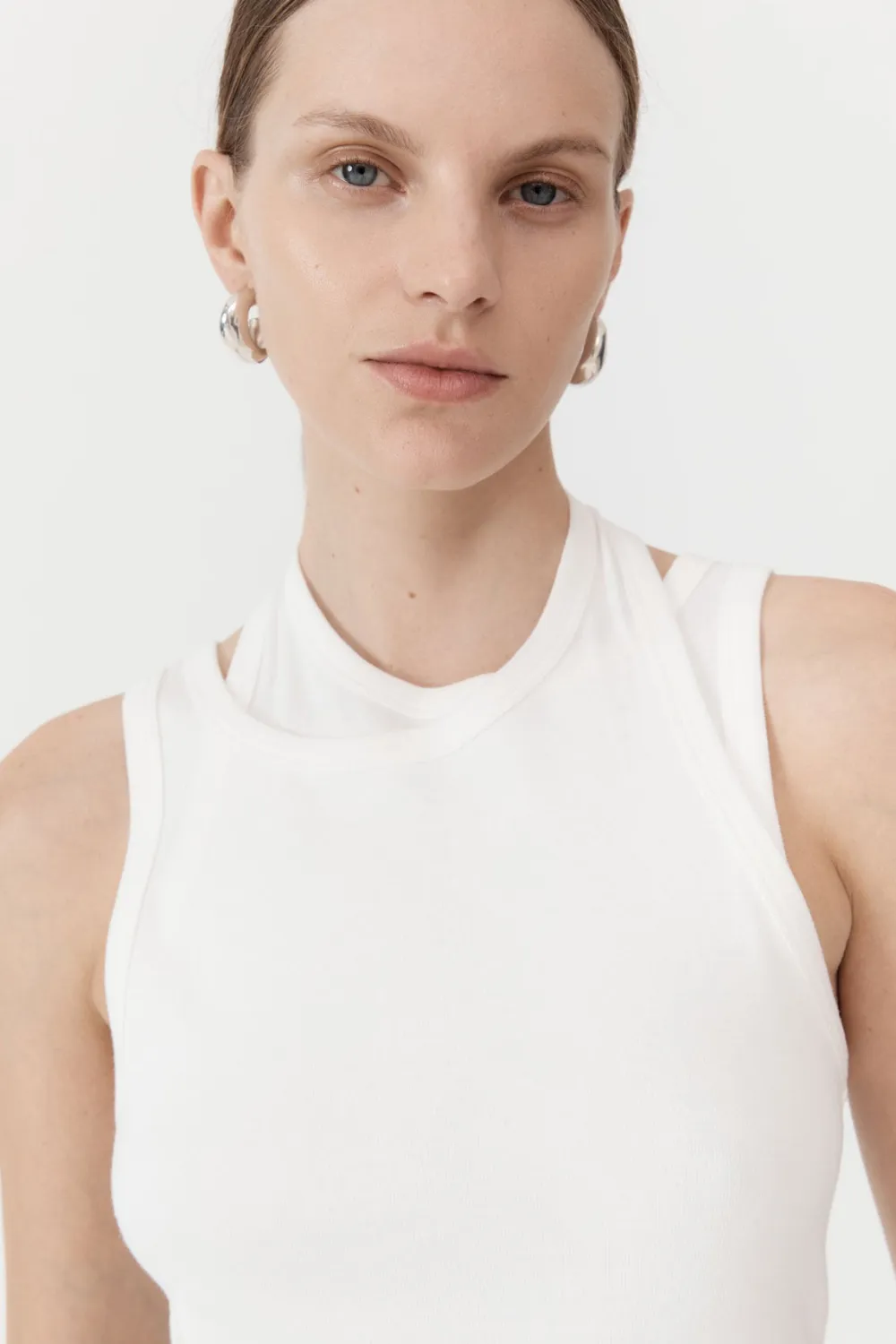 Organic Cotton Layered Tank - White|St. Agni New