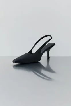 Paris Sling Back Kitten Heel - Black|St. Agni Hot