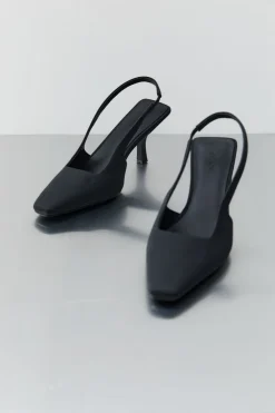 Paris Sling Back Kitten Heel - Black|St. Agni Hot