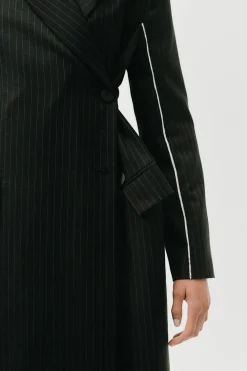 Pinstripe Maxi Coat - Black|St. Agni Sale
