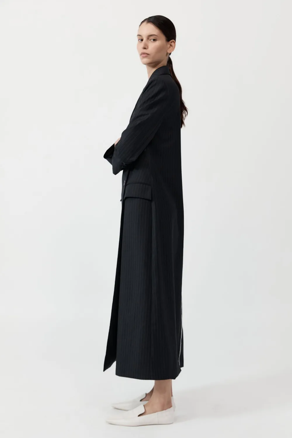 Pinstripe Maxi Coat - Black|St. Agni Sale