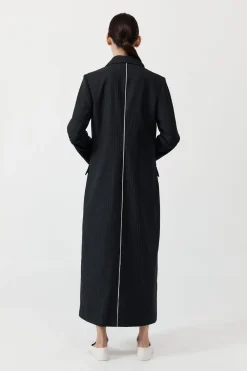 Pinstripe Maxi Coat - Black|St. Agni Sale