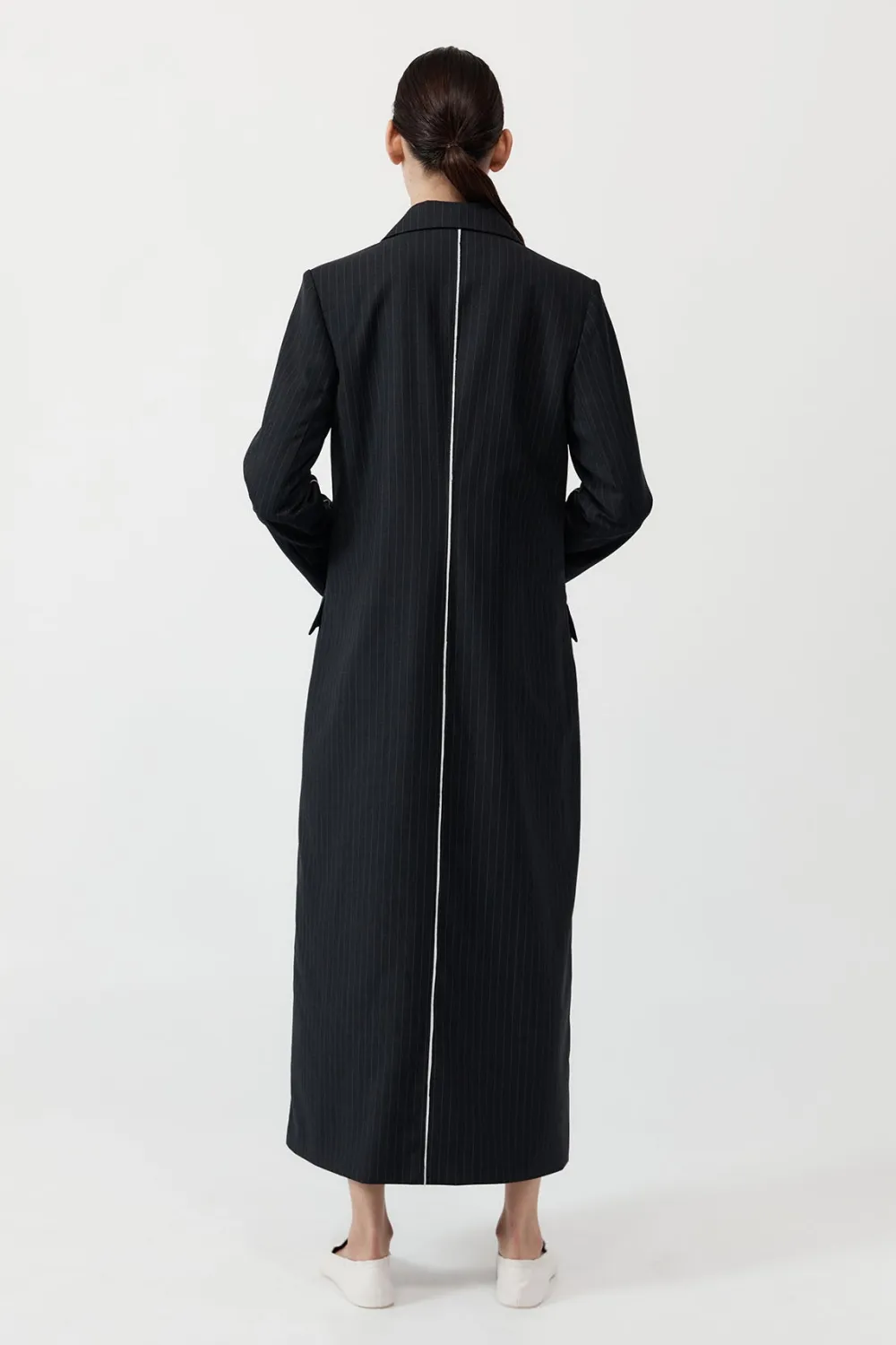 Pinstripe Maxi Coat - Black|St. Agni Sale