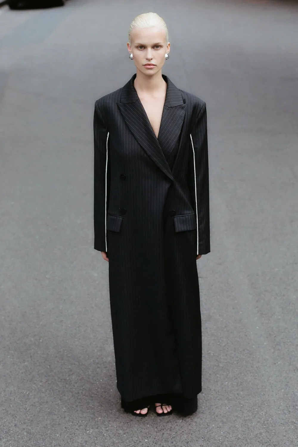 Pinstripe Maxi Coat - Black|St. Agni Sale