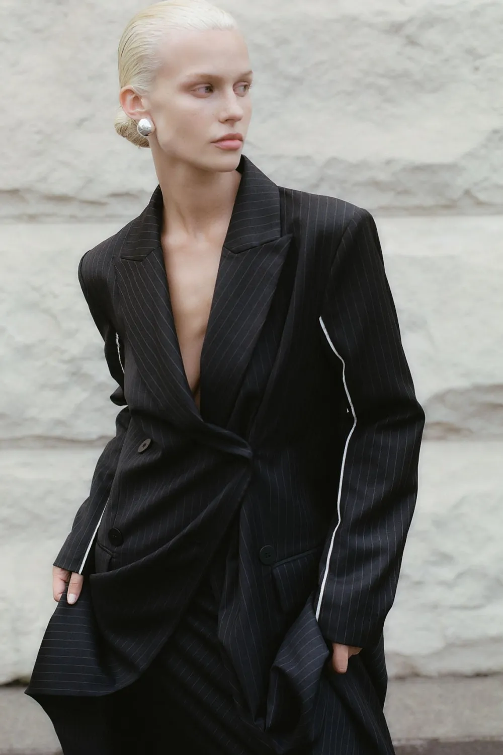 Pinstripe Maxi Coat - Black|St. Agni Sale