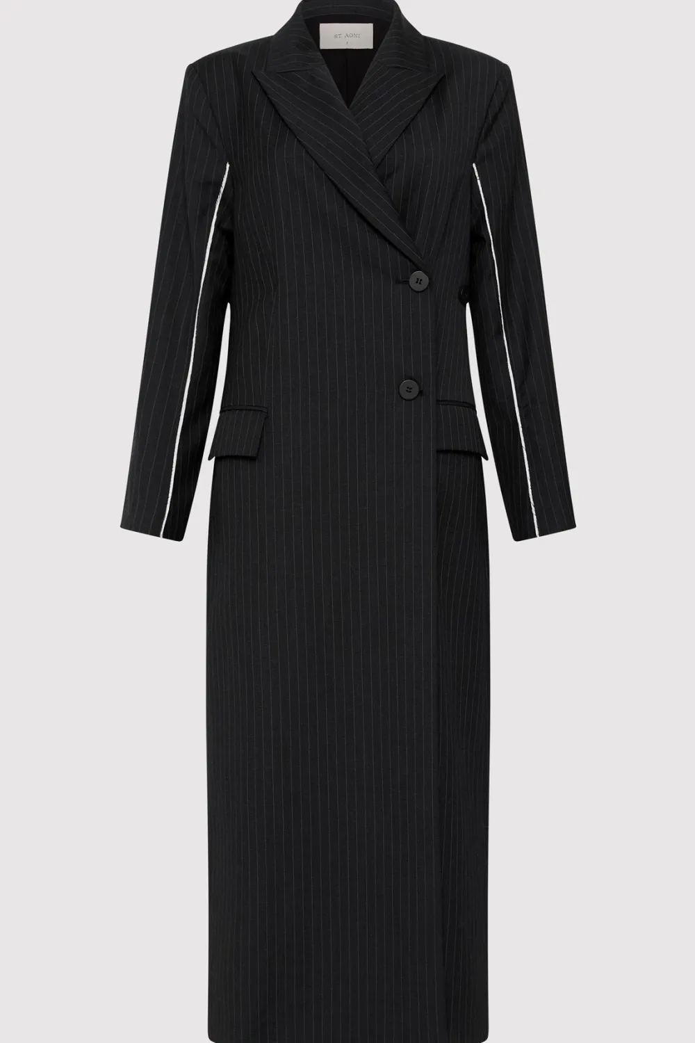 Pinstripe Maxi Coat - Black|St. Agni Sale