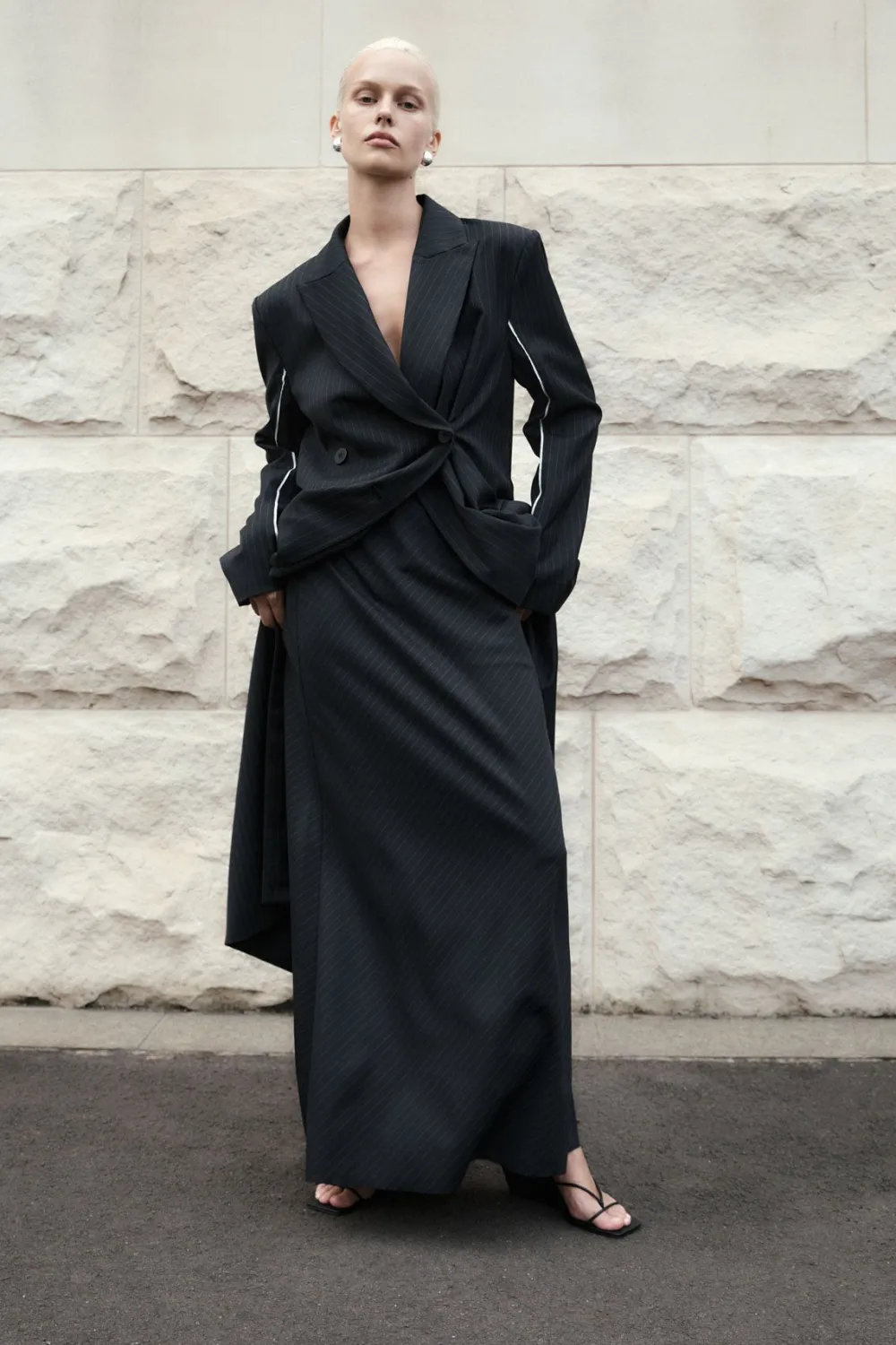 Pinstripe Maxi Skirt - Black|St. Agni Best