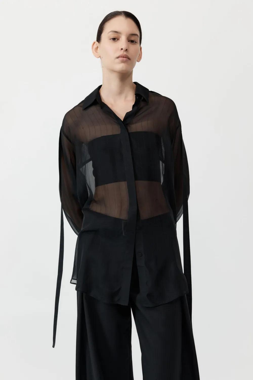 Pinstripe Silk Shirt - Black|St. Agni Discount