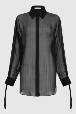 Pinstripe Silk Shirt - Black|St. Agni Discount