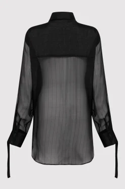 Pinstripe Silk Shirt - Black|St. Agni Discount
