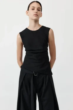 Pinstripe Silk Top - Black|St. Agni Fashion