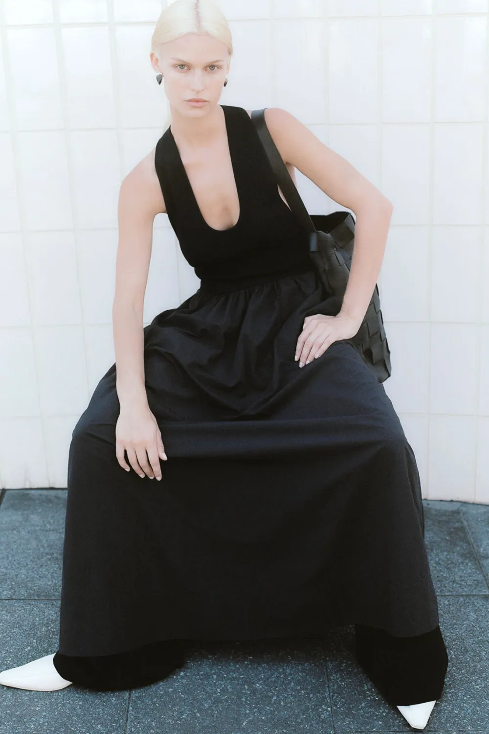 Plunge Neck Dress - Black|St. Agni Sale