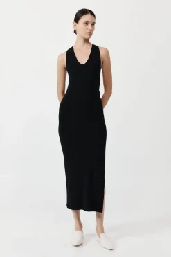 Plunge Neck Knit Dress - Black|St. Agni Fashion