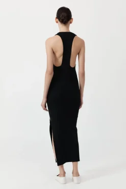 Plunge Neck Knit Dress - Black|St. Agni Fashion