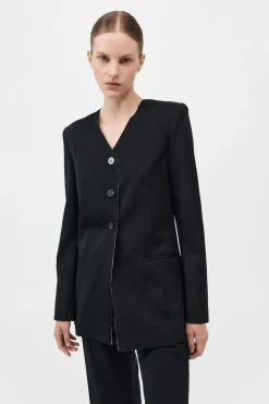 Raw Edge Collarless Blazer - Black|St. Agni Cheap
