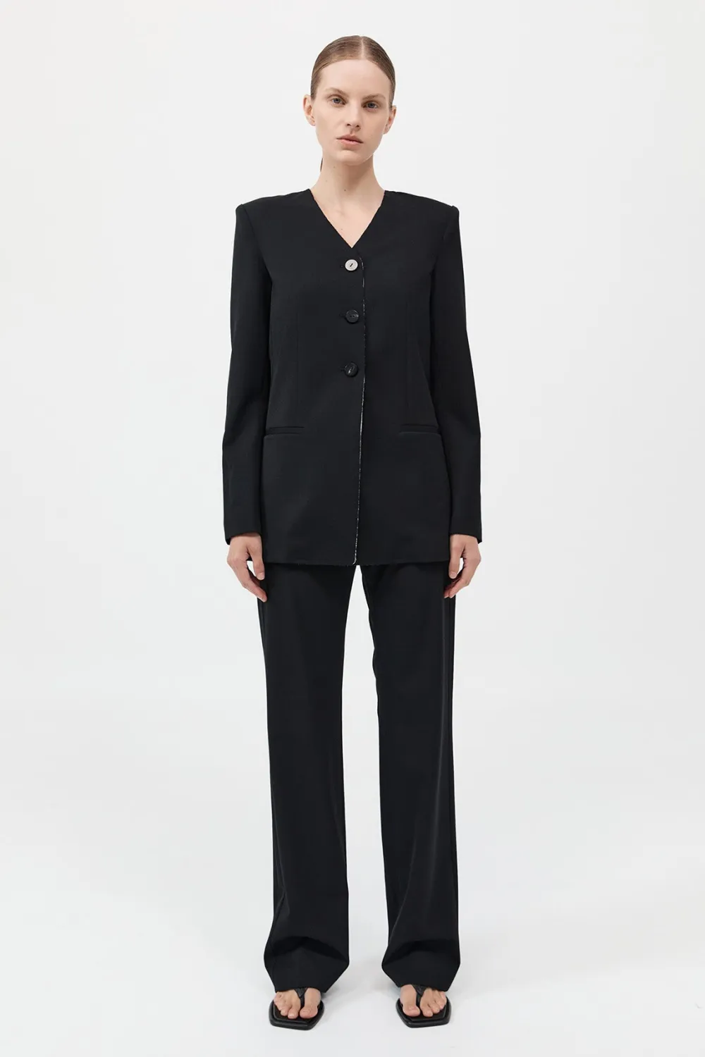 Raw Edge Collarless Blazer - Black|St. Agni Cheap