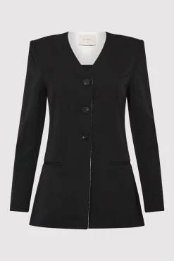 Raw Edge Collarless Blazer - Black|St. Agni Cheap