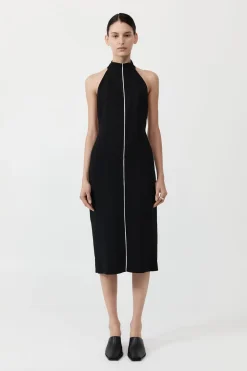 Raw Edge Halter Dress - Black|St. Agni Best