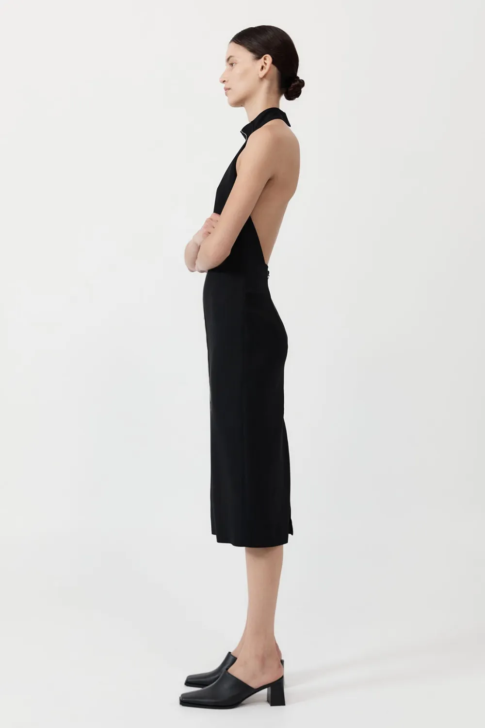 Raw Edge Halter Dress - Black|St. Agni Best